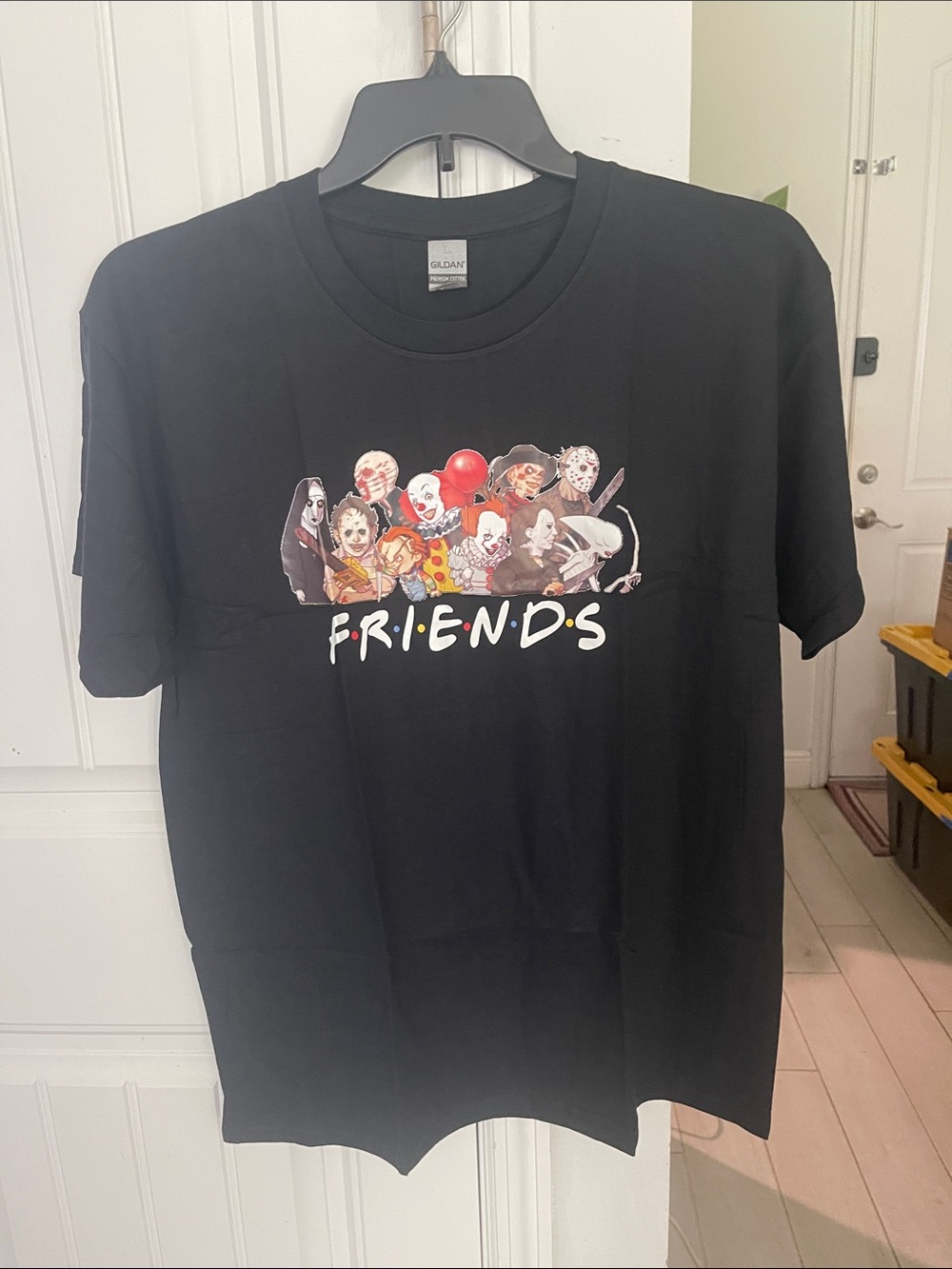 Black 'Friends' Graphic Kids T-Shirt featuring Horror Characters
